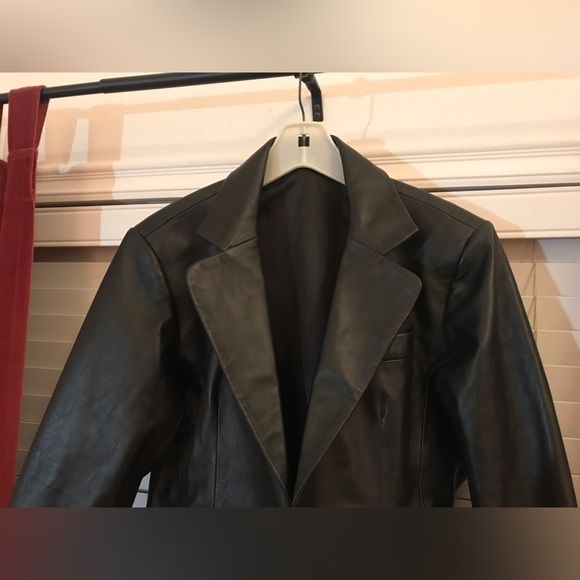 Unisex Black Leather Blazer Jacket - Picture 2 of 9